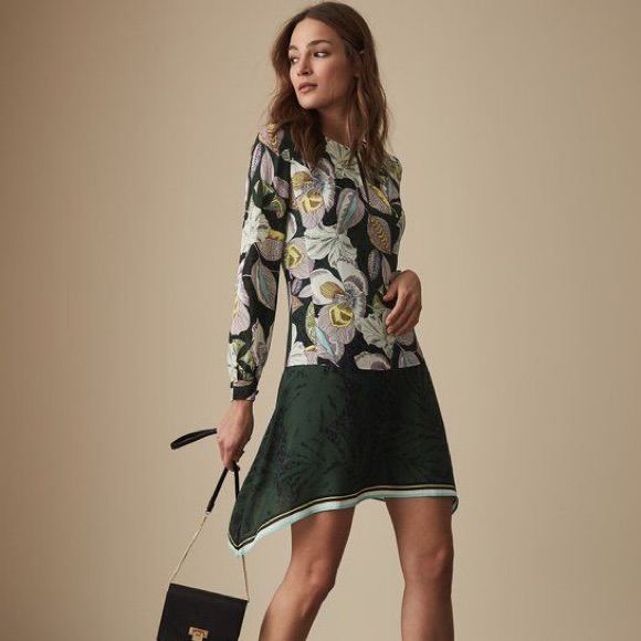 Reiss Floran Floral Print Long Sleeve Mini Dress